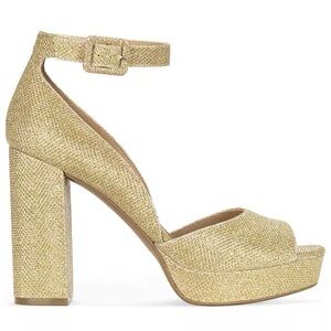 New Wild Pair Glittering Gold Block Heel Sandals Sz 9M